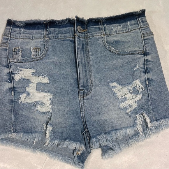 American Eagle Outfitters Pants - AMERICAN EAGLE SUPER HI-RISE SHORTIE WOMEN'S BLUE DENIM JEAN SHORTS SIZE 4 NWT